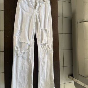 Zara White Ripped Straight Leg Jeans